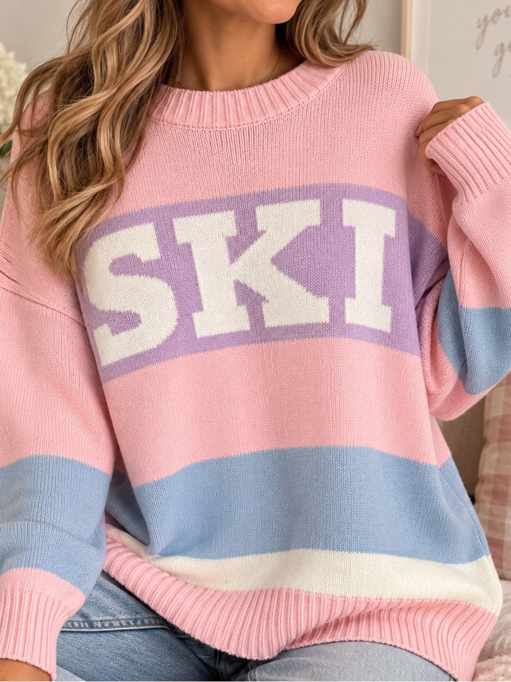 Small | Sincerely Jules | Pink Colorblock SKI Oversized Knit Sweater